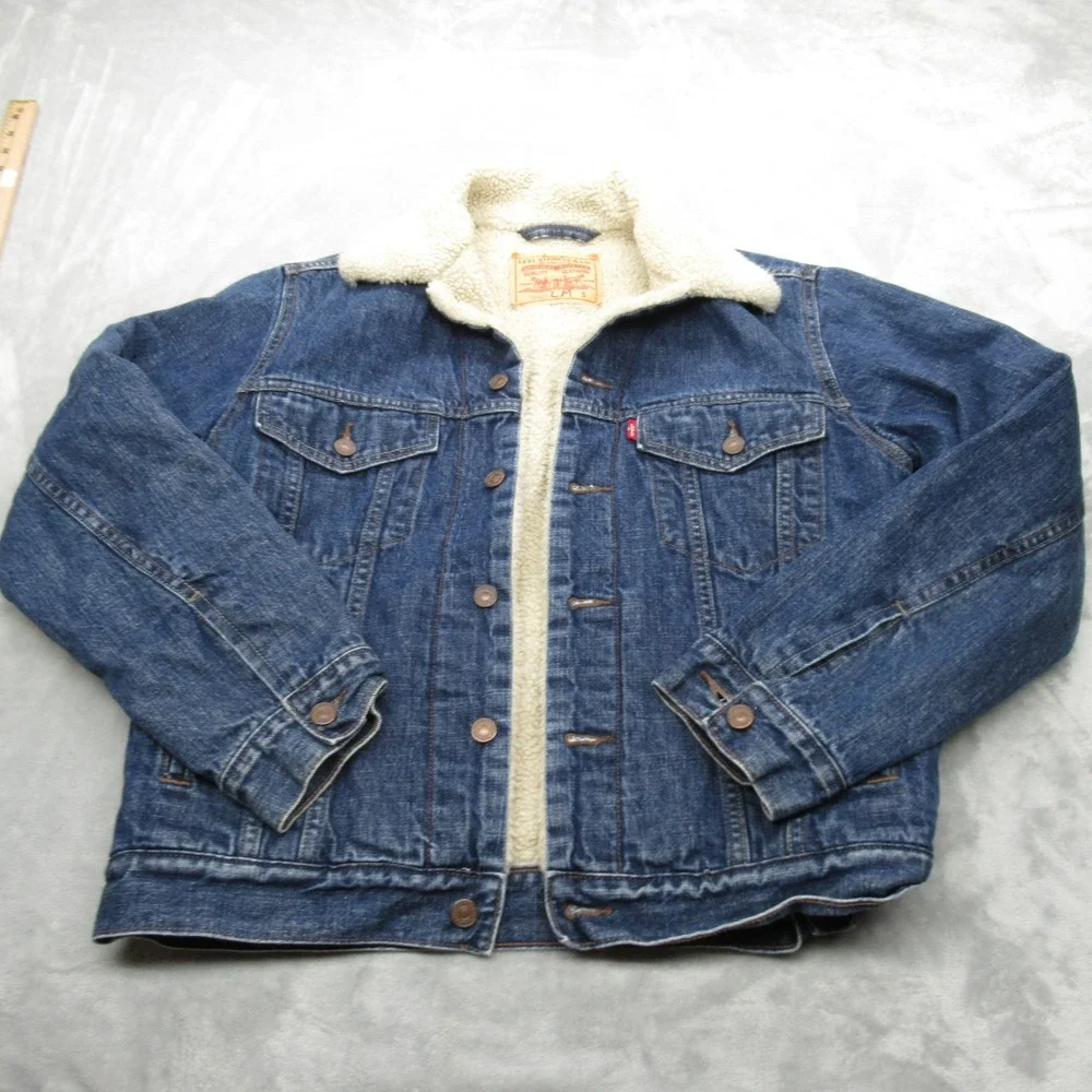 Levis Denim Jacket Mens Small Blue Sherpa Lined Insulated Button Front Trucker - Picture 2 of 13